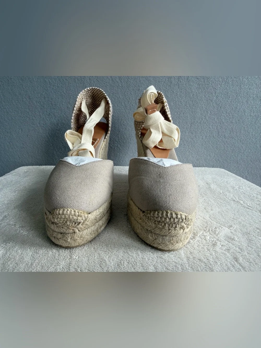 Castaner Espadrille Wedges Sandals s38 Women’s Ivory Lace Up Ankle Ties